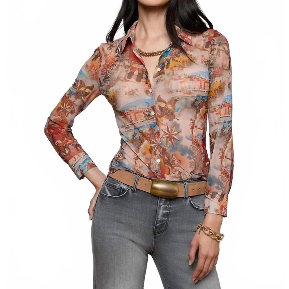 NEW L'AGENCE indiana mesh blouse in multi collage
